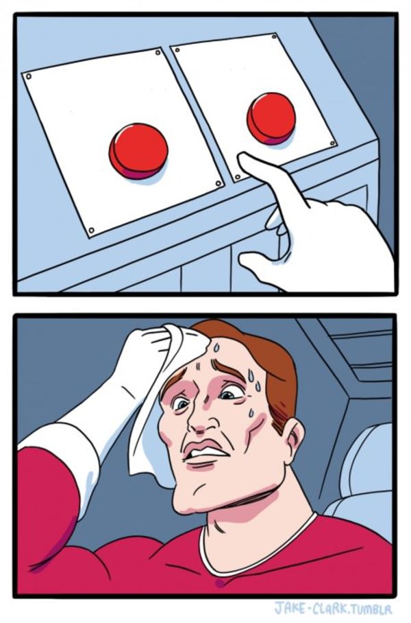 Two Buttons meme about Tea Drops