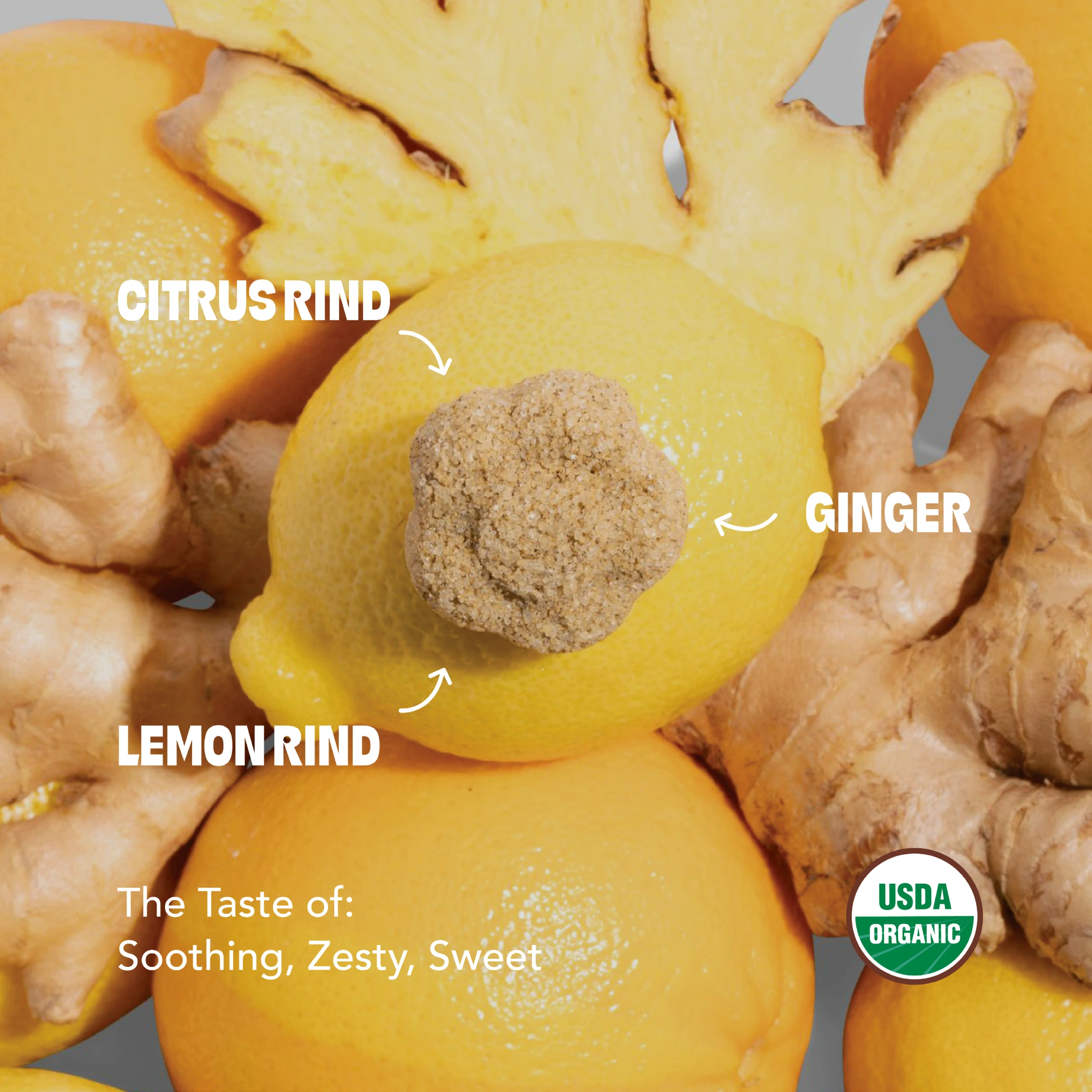 Citrus Ginger Tea Drop on ginger and citrus rind